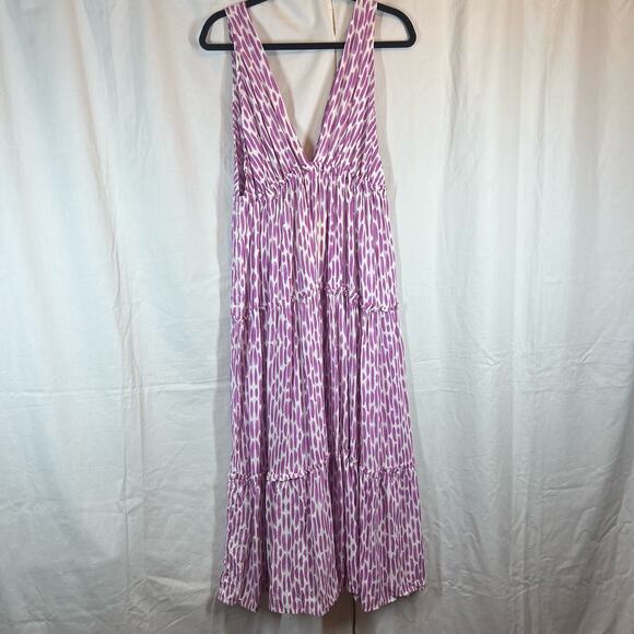 Salty lemon tiered deep v neck purple print maxi dress cover up NWT - Picture 2 of 4